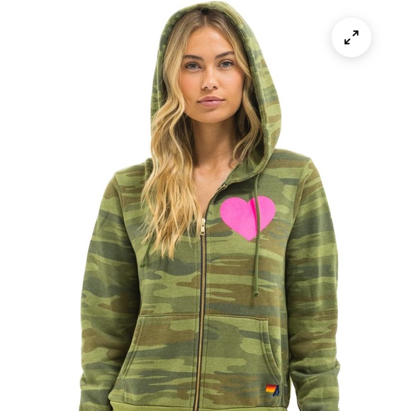 Aviator Nation Camouflage Hoodie with Neon Pink Heart - Picture 3 of 4